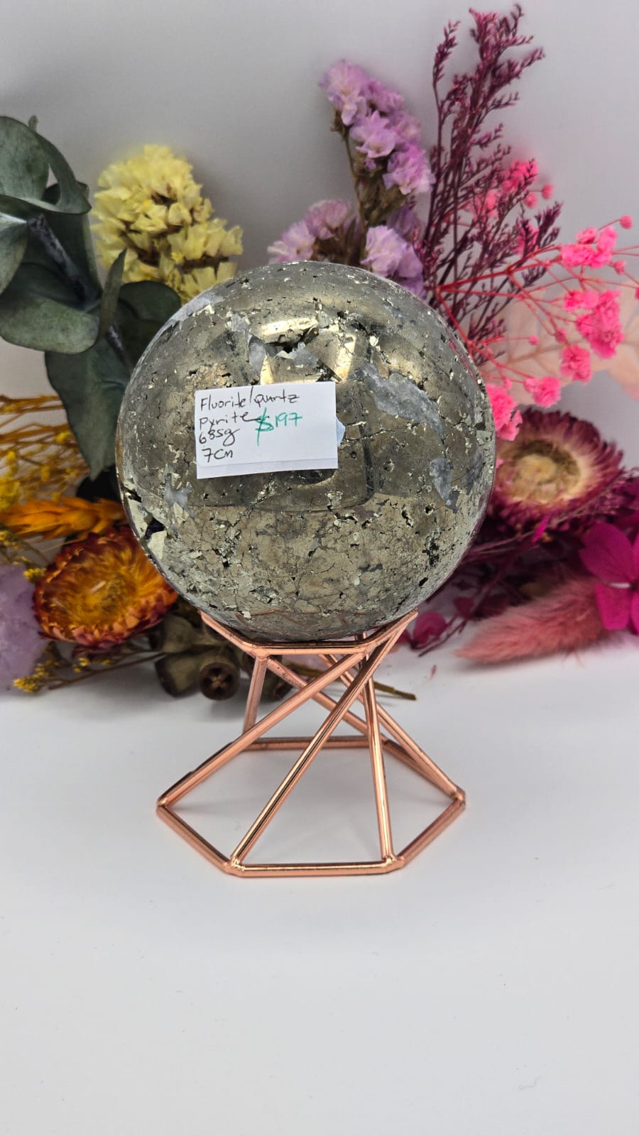 Fluorite/Quartz/Pyrite Sphere