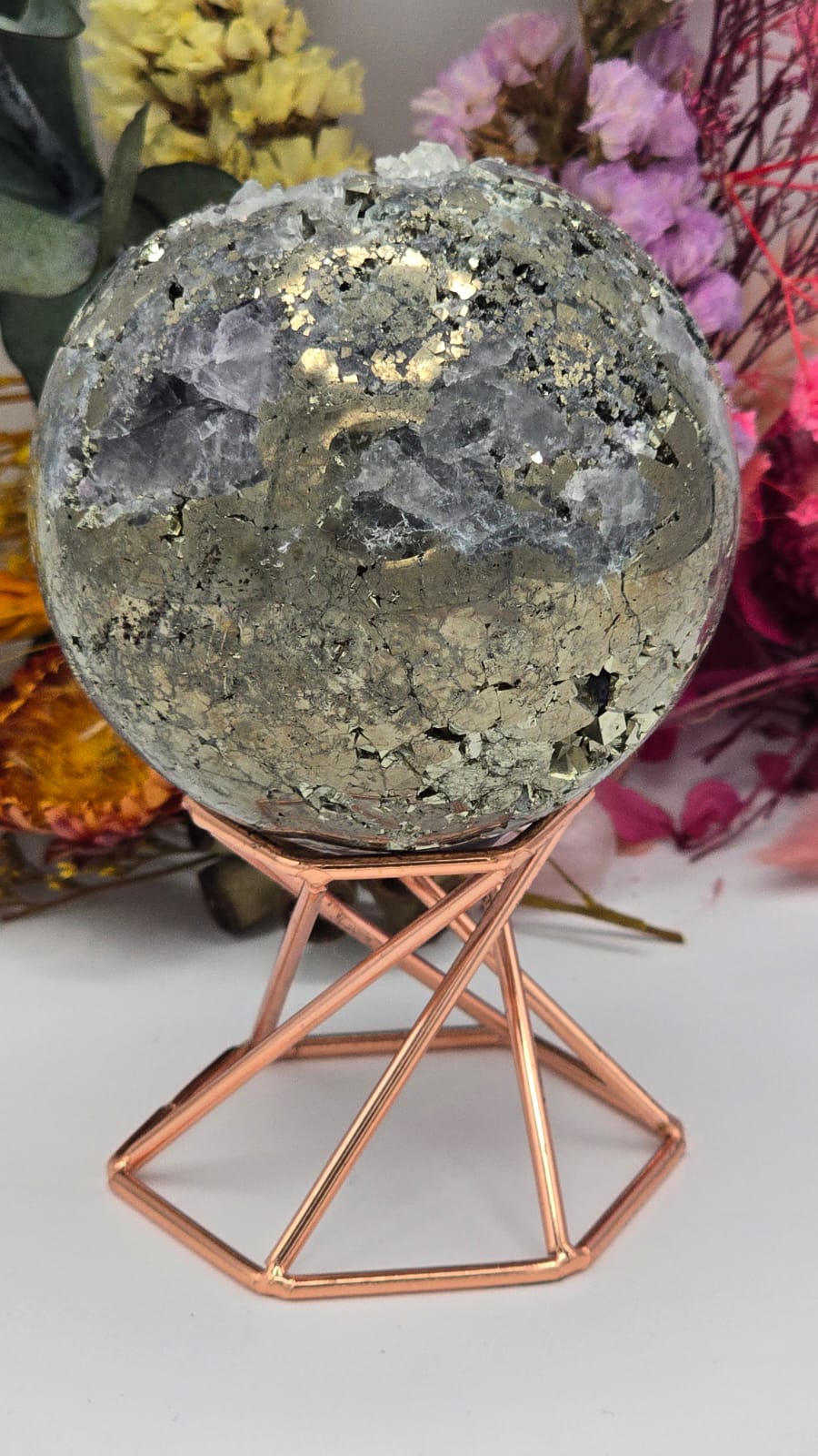 Fluorite/Quartz/Pyrite Sphere